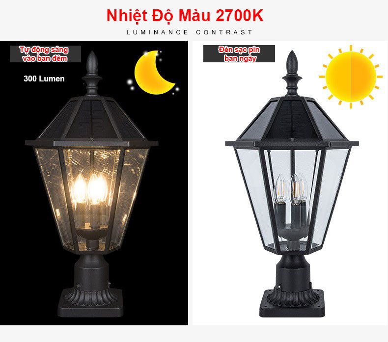 Đèn Năng Lượng Mặt Trời Trụ Cổng Biệt Thự, Sân Vườn Kiểu Tân Cổ Điển
