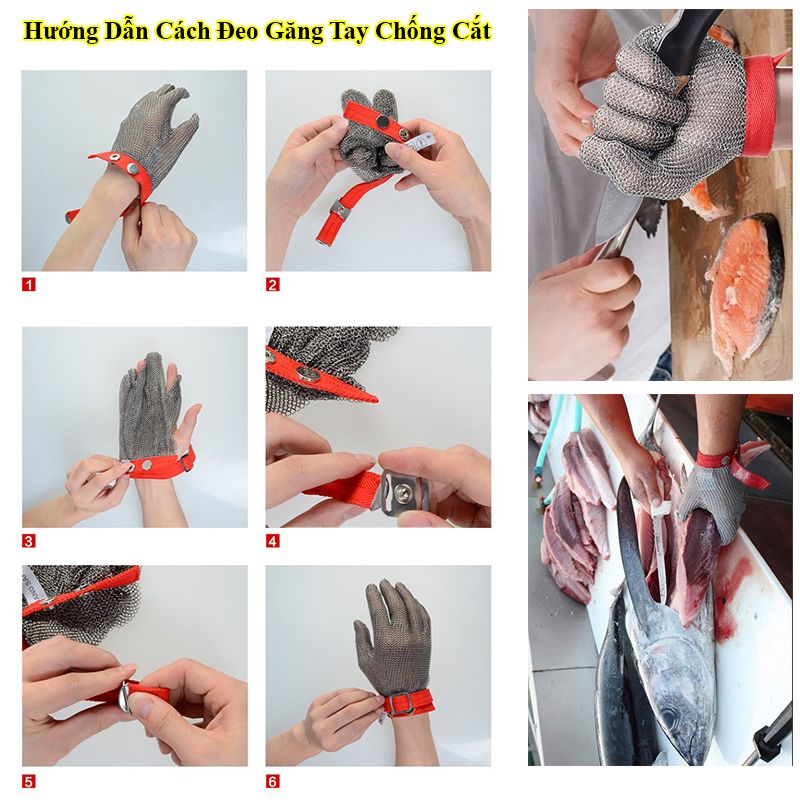 Bao Tay Lưới Inox Chống Cắt Có Vải Dệt Cổ Tay