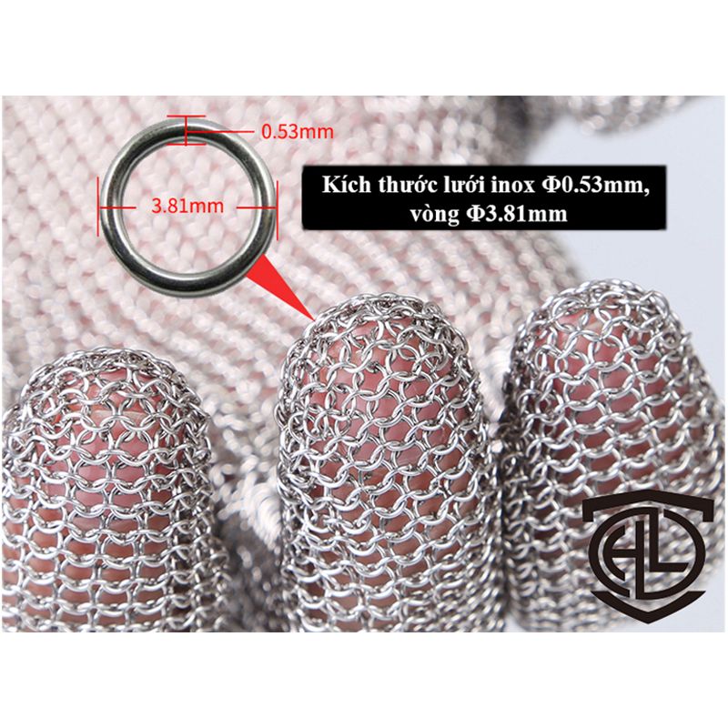 Bao Tay Lưới Inox Chống Cắt Có Vải Dệt Cổ Tay