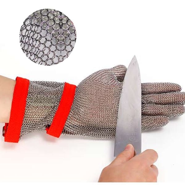 Găng Tay Bảo Hộ Chống Cắt Inox Có Vải Dệt Cổ Tay Dài 30cm