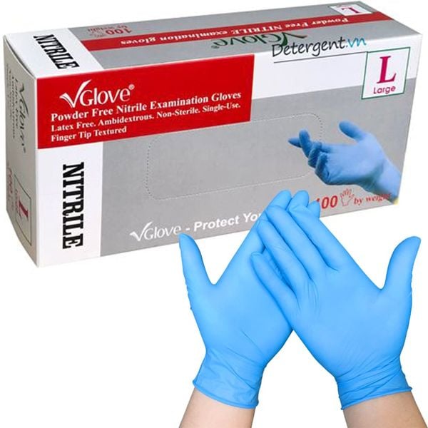 Găng Tay Vglove Nitrile Màu Xanh Không Bột (50 Đôi/1 hộp)