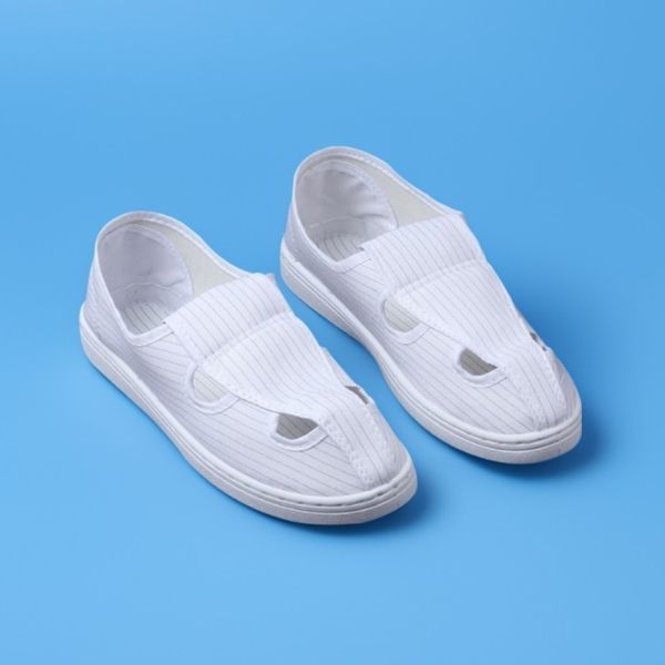 Giày Phòng Sạch Chống Tĩnh Điện 4 Lỗ Màu Trắng Sọc