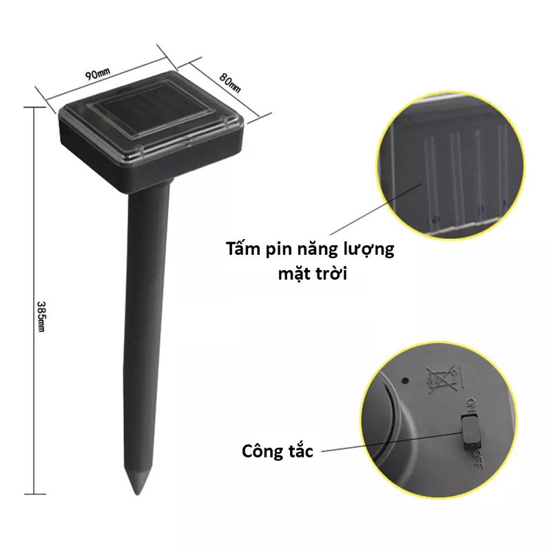 Máy Đuổi Chuột, Rắn Côn Trùng Bằng Sóng Siêu Âm Dùng Năng Lượng Mặt Trời Tiện Lợi