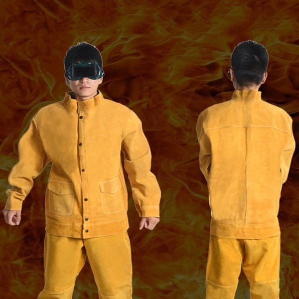 Bộ quần áo thợ hàn da bò Chịu Nhiệt Độ Cao Chất Liệu Da xịn Chống Cháy, Chống Mài Mòn