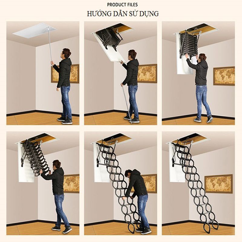 Cầu Thang Xếp Gác Mái Thông Minh Xếp Gọn Dễ Dàng Bằng Hợp Kim Bền Chắc, Nhẹ, Giá Tốt