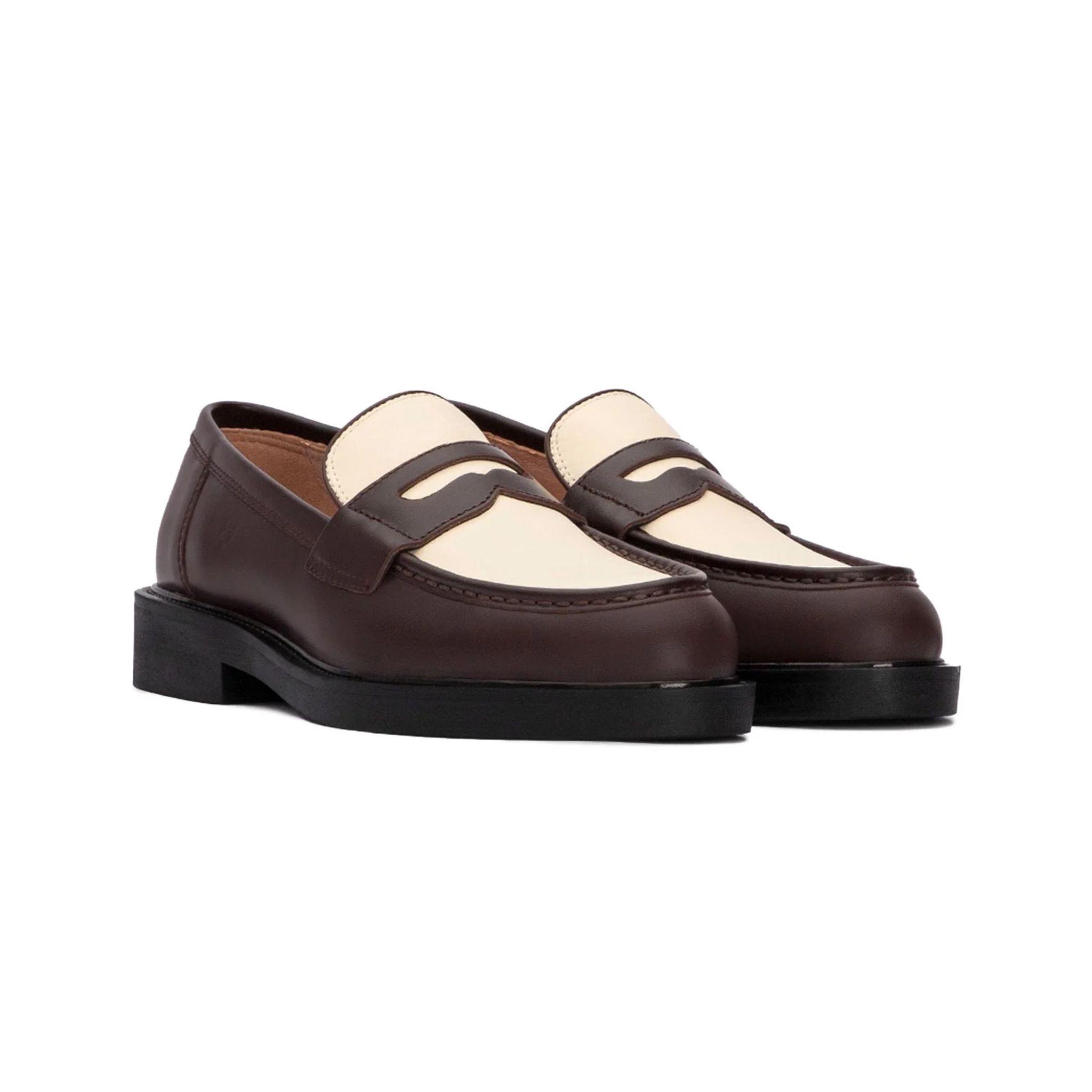THE SEAN WOLF PENNY LOAFER - BROWN & OFF-WHITE