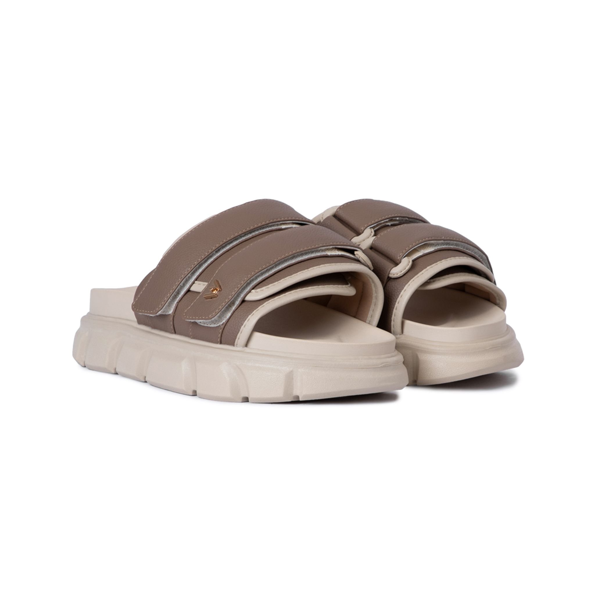 THEWOLF ESSENTIAL STRAP SLIDE SANDAL - BROWN & BEIGE