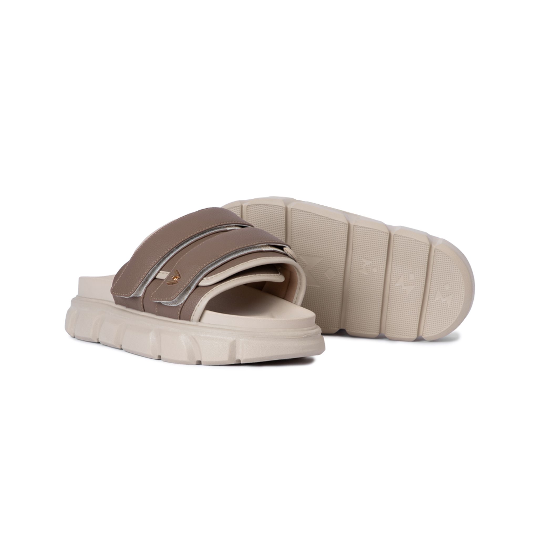 THEWOLF ESSENTIAL STRAP SLIDE SANDAL - BROWN & BEIGE