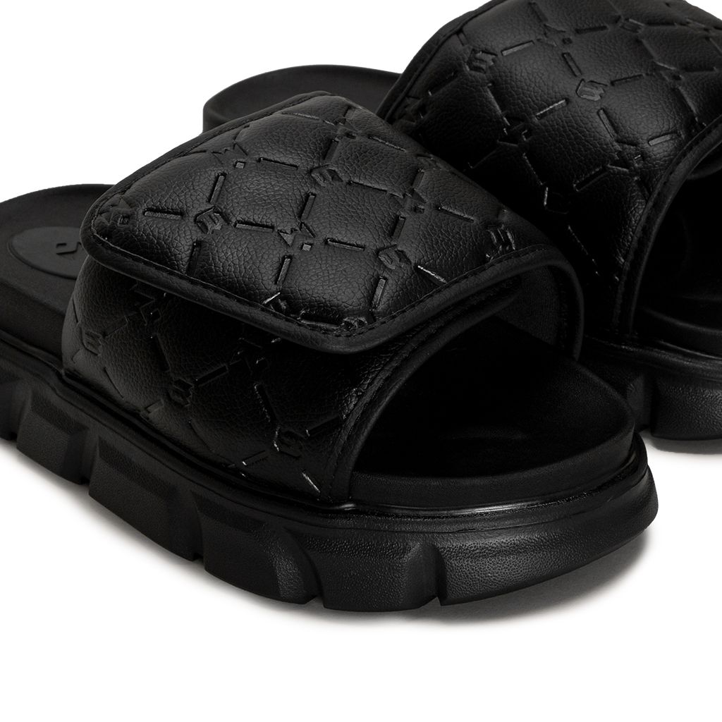 THE LADY WOLF ESSENTIAL MONOGRAM SLIDE SANDAL - BLACK