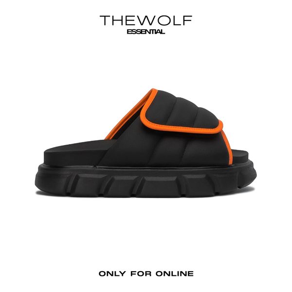  THE LARVA LADY WOLF SLIDE SANDAL - BLACK ORANGE 