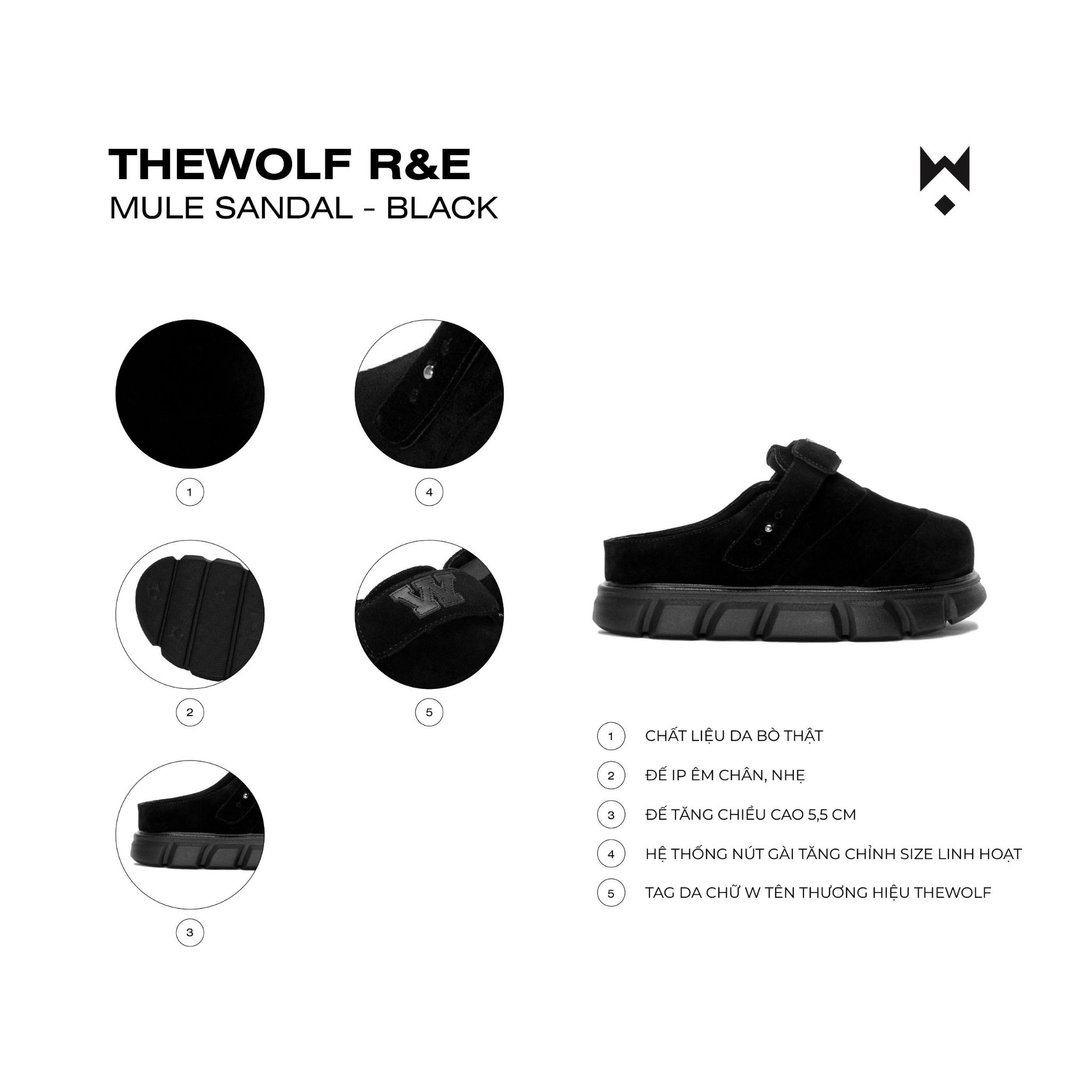 THE LADY WOLF R&E MULE SANDAL - BLACK SUEDE