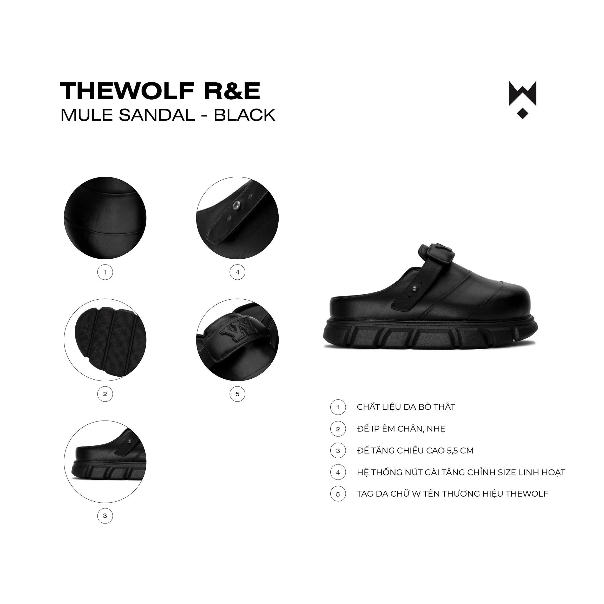 THE LADY WOLF R&E MULE SANDAL - BLACK