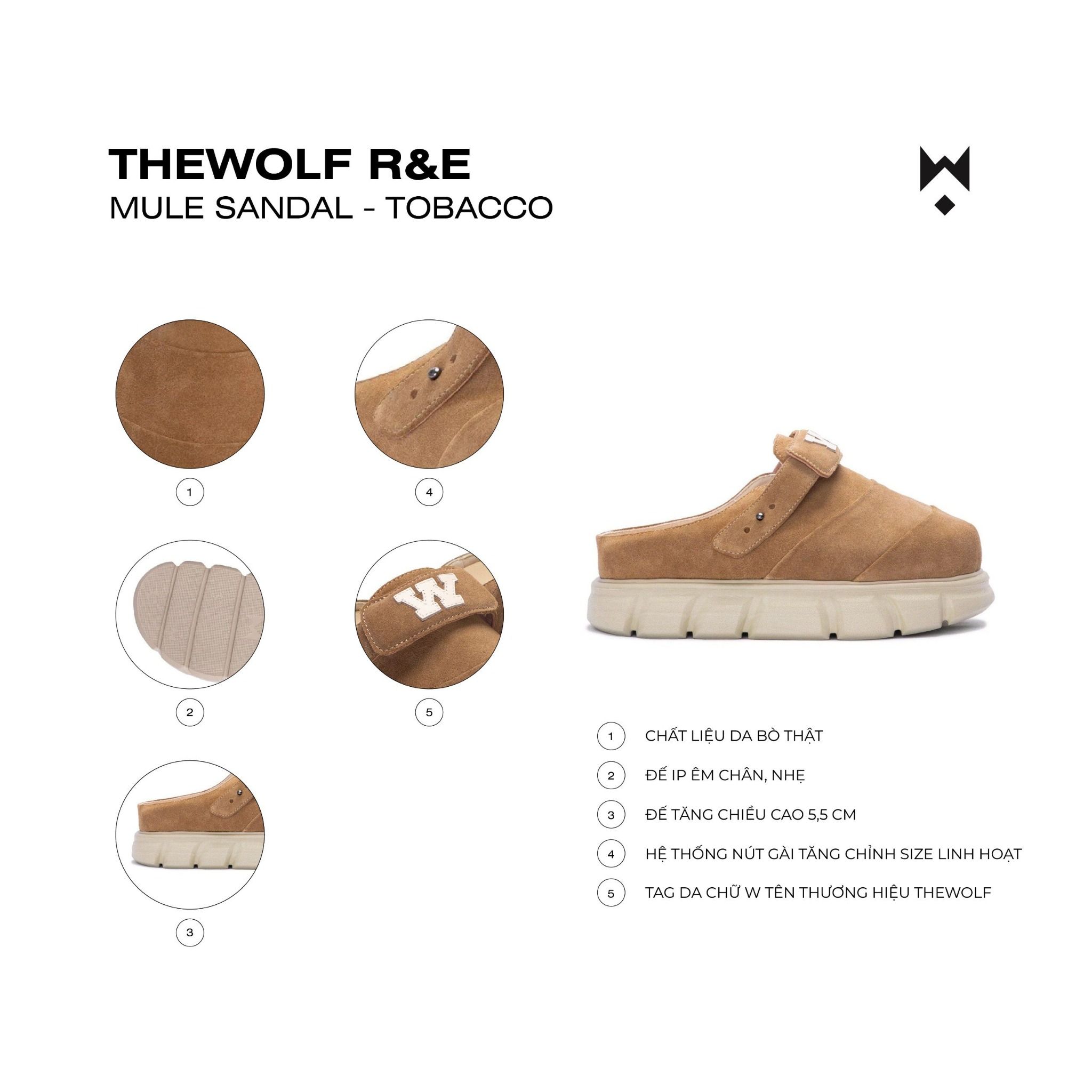 THE LADY WOLF R&E MULE SANDAL - TOBACCO