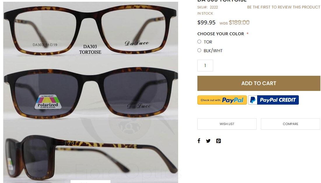 Da Luce DA303 eyeframe with sun clip-on