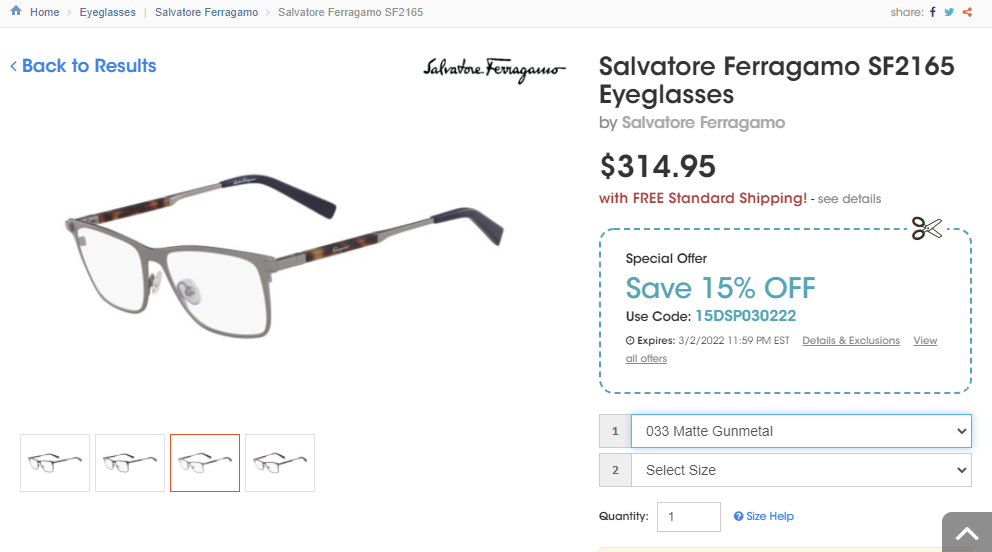 (ĐÃ BÁN) Gọng kính Ferragamo SF2165 033