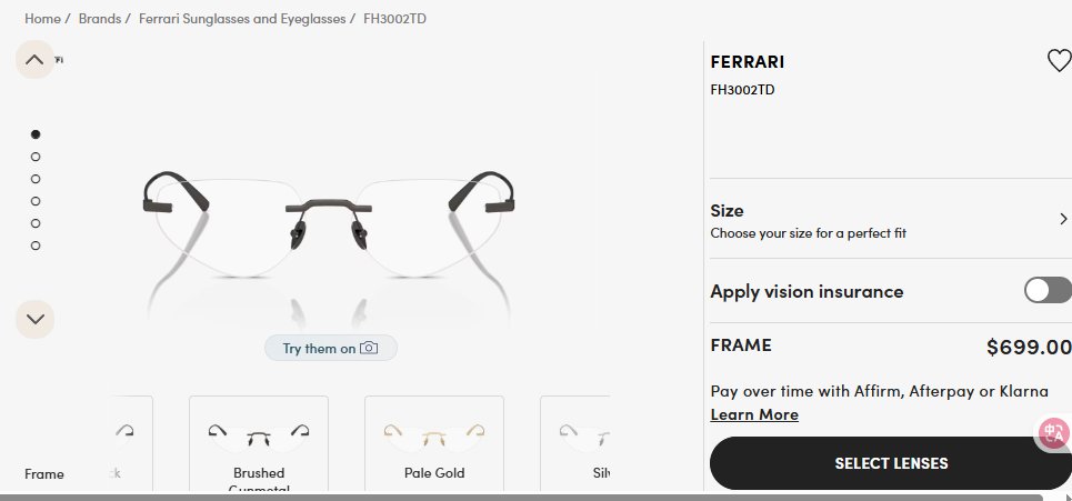 Ferrari FH3002TD 306 titanium eyeglasses