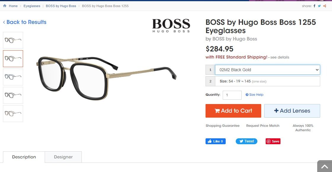  Hugo Boss Boss 1255 02M2 eyeglasses 