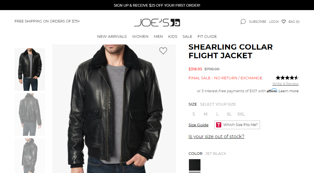  Joe's Jeans SHEARLING COLLAR FLIGHT JACKET 