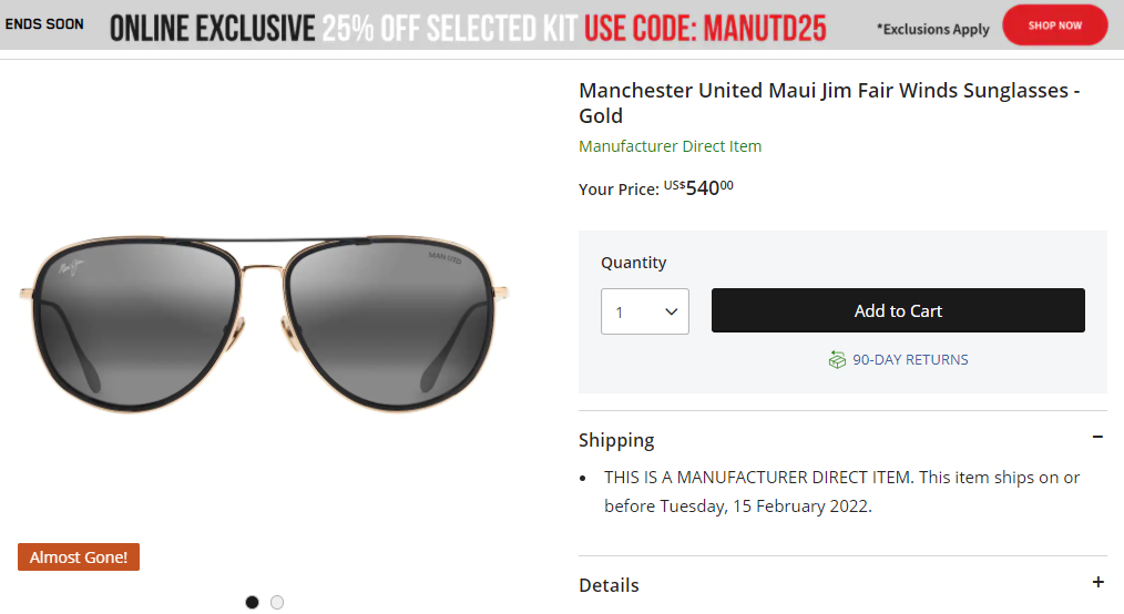 (ĐÃ BÁN) Maui Jim Fair Winds Manchester United