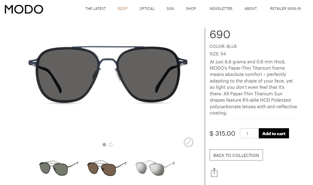 Modo 690 blue titanium polarized sunglasses