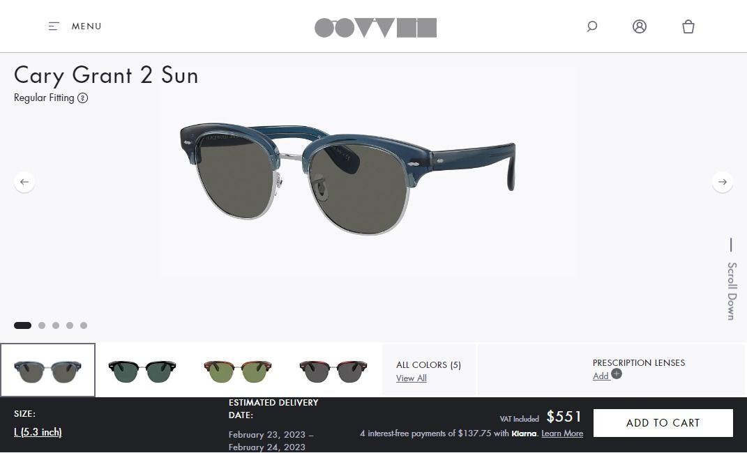 Oliver Peoples Cary Grant 2 Sun OV5436S 1670P2 sunglasses
