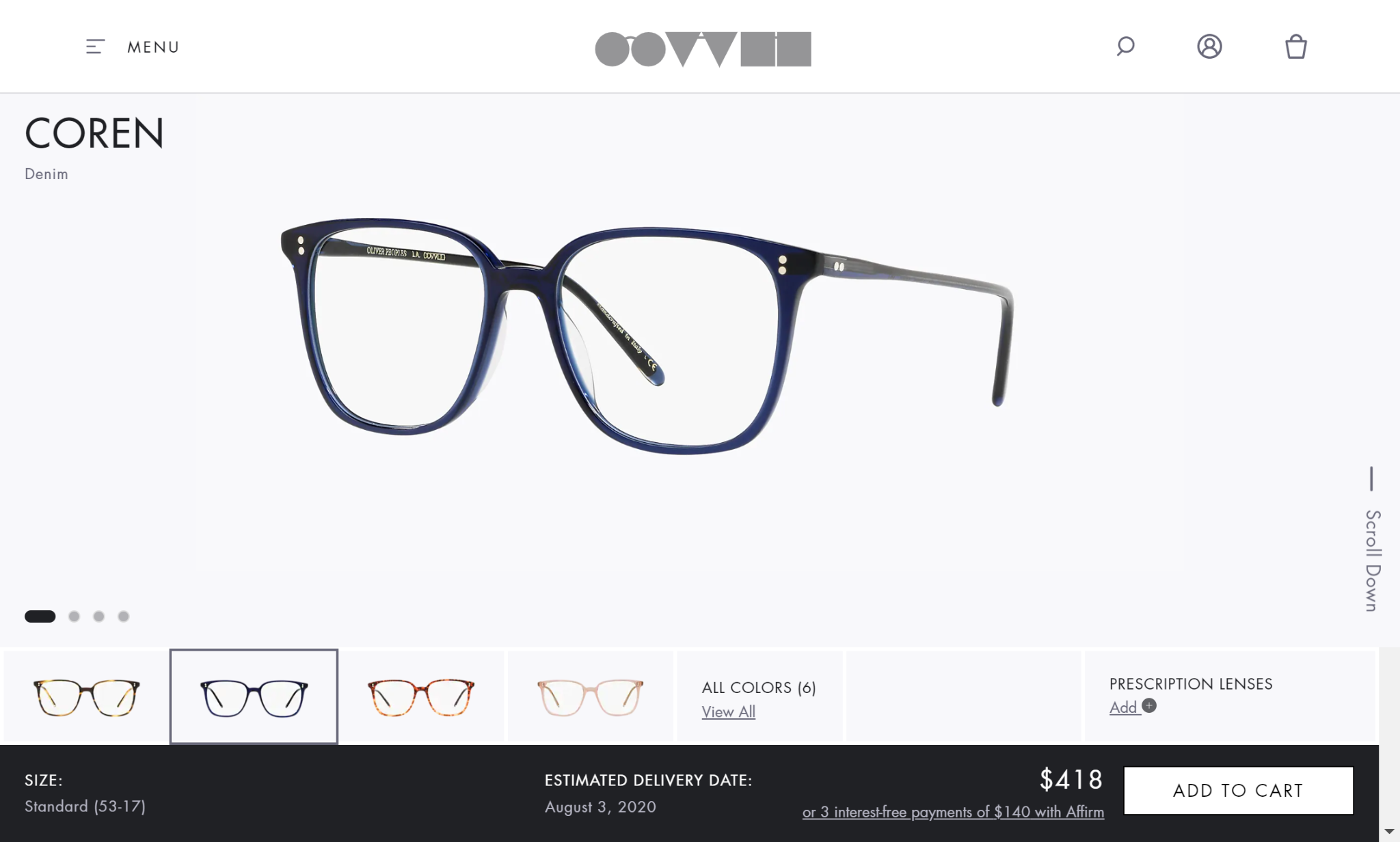 (ĐÃ BÁN) Oliver Peoples Coren - black frame