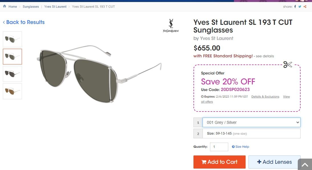 Saint Laurent SL 193 T CUT 001 sunglasses