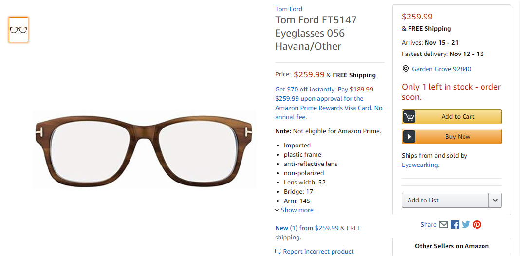  (ĐÃ BÁN) Tom Ford FT5147 Eyeglasses 056 Havana 