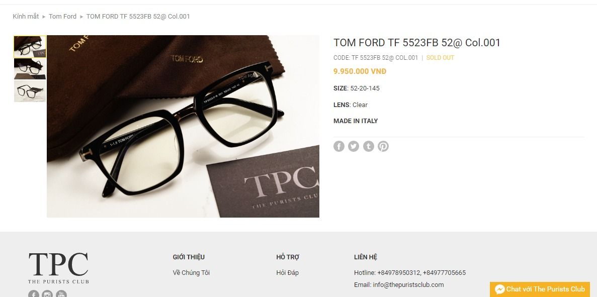  (ĐÃ BÁN) Tom Ford FT5523-B 001 blue light blocking eyeglasses 