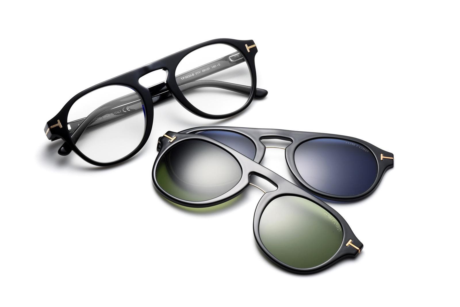 Tom Ford FT5533-B 01V blue light blocking eyeglasses with sun-clip on