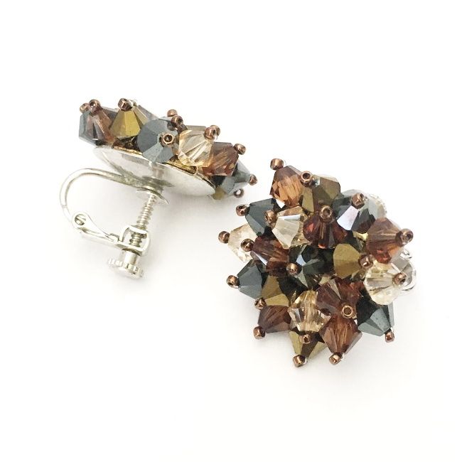 Hoa tai pha lê Swarovski handmade mix đồng nâu