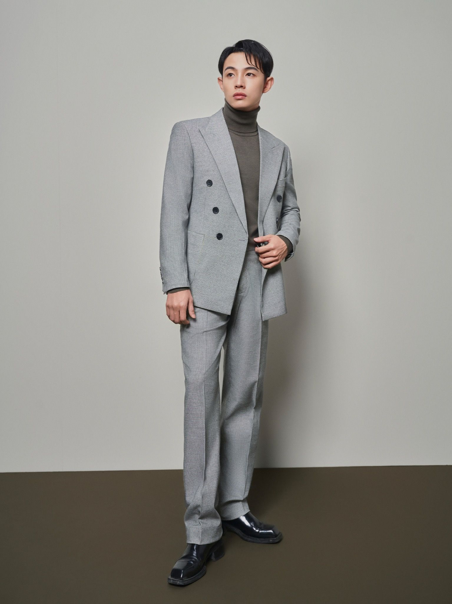 Houndstooth Peal Lapel Double Suit Jacket