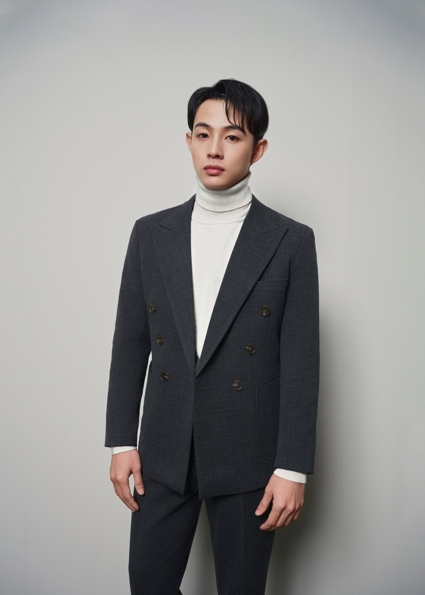 Textured Peak Lapel Double Suit Jacket