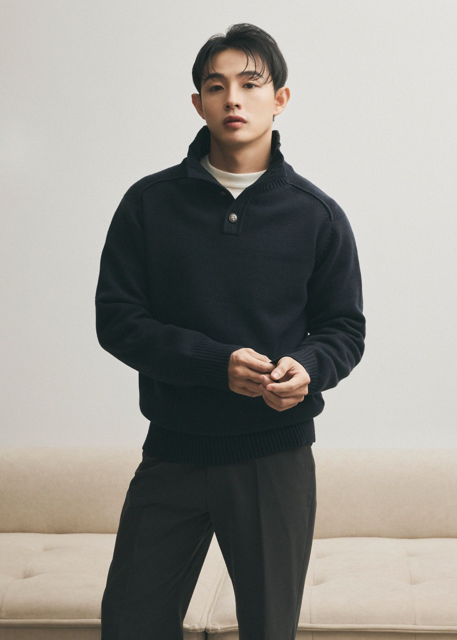 Blend Half Button Boucle Knit