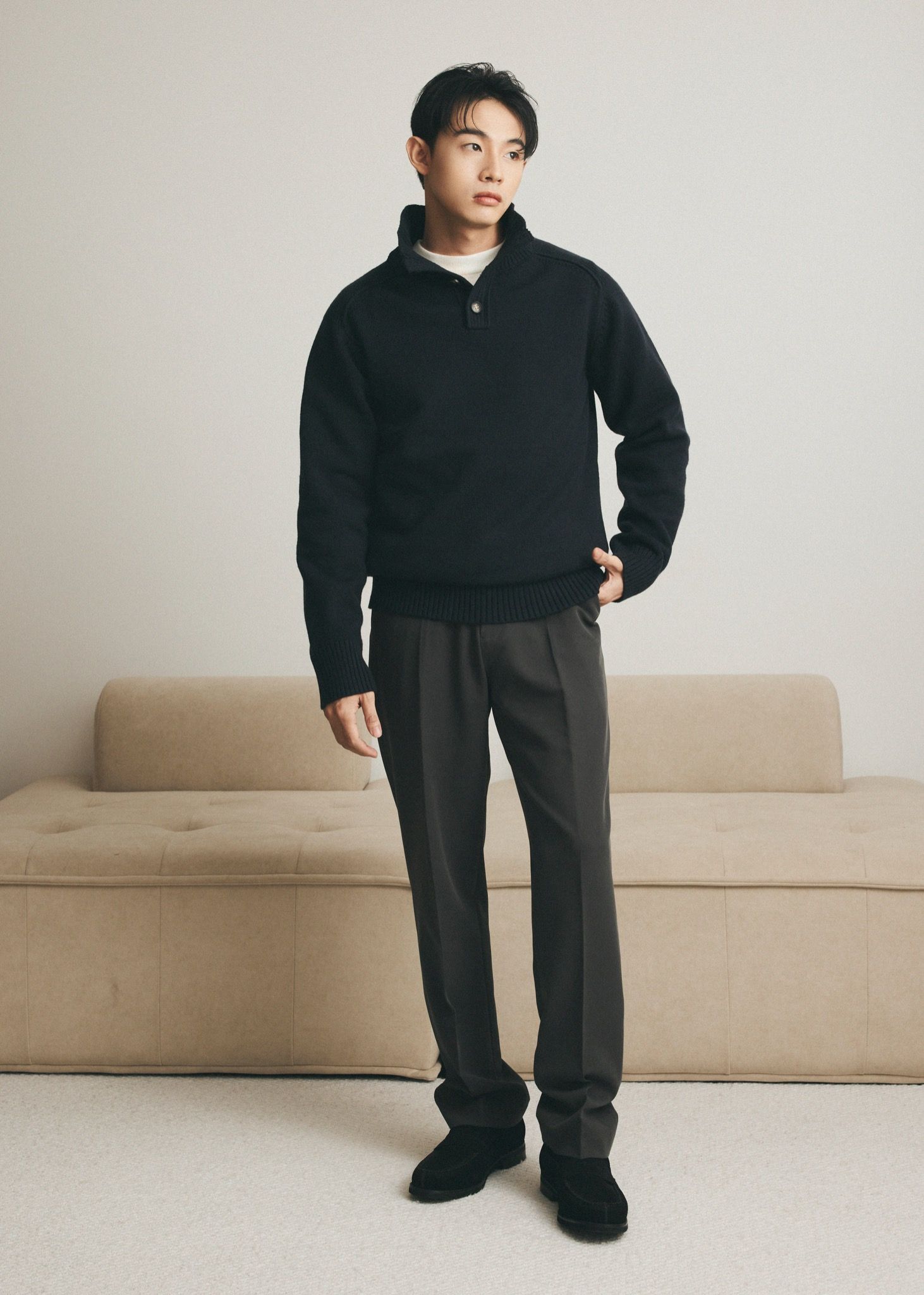 Blend Half Button Boucle Knit