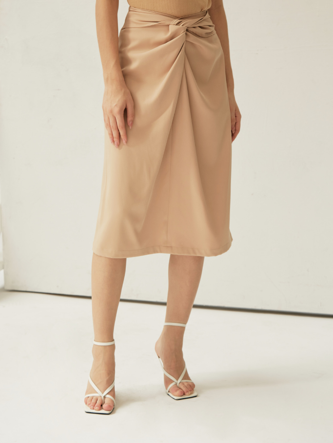 Váy Midi Nâu Xoắn Nơ