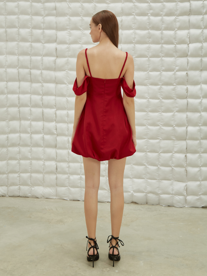 Đầm 2 Dây Đỏ Tay Phồng