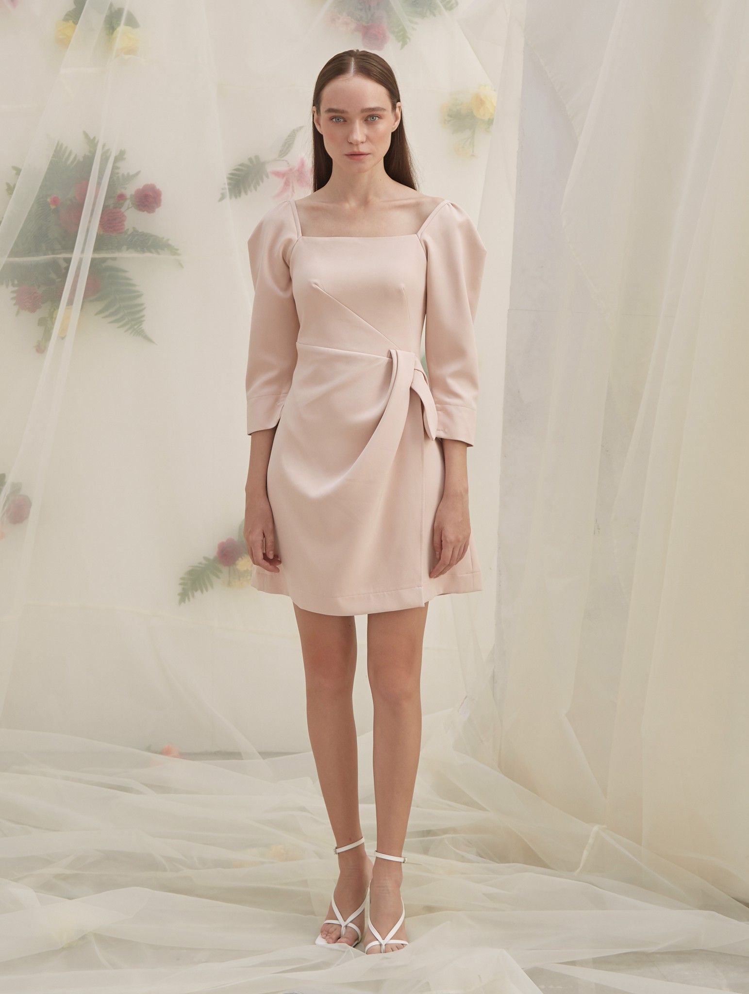 Đầm Pastel Hồng Phối Nơ