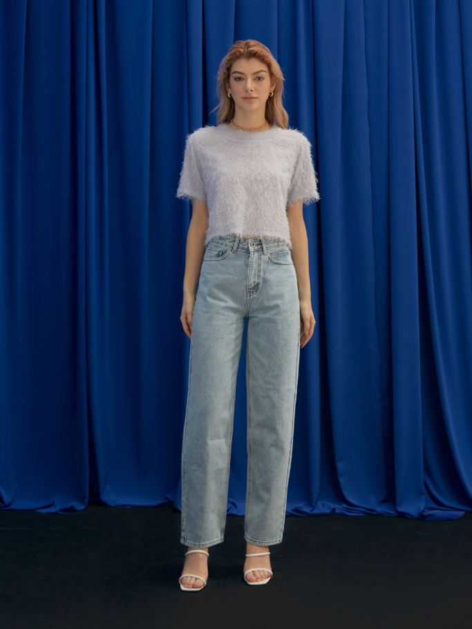 Áo Croptop Lông Xanh Pastel