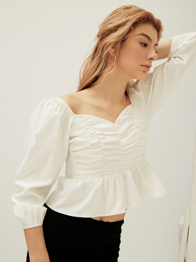 Áo Kate Trắng Tay Lỡ Nhún
