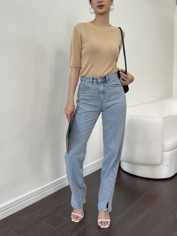 Quần Jean Ống Đứng Xẻ Lai