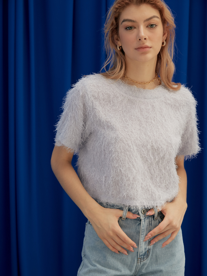 Áo Croptop Lông Xanh Pastel
