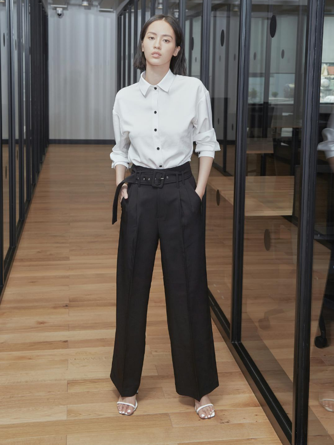 Quần Tây Ống Rộng Đen Belt
