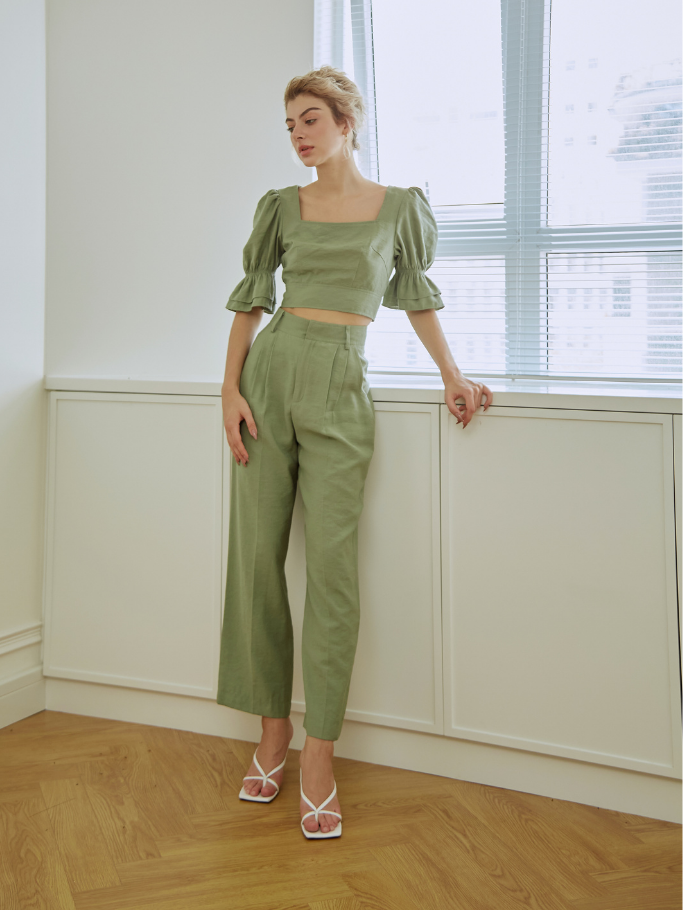 Áo Xanh Olive Tay Phồng