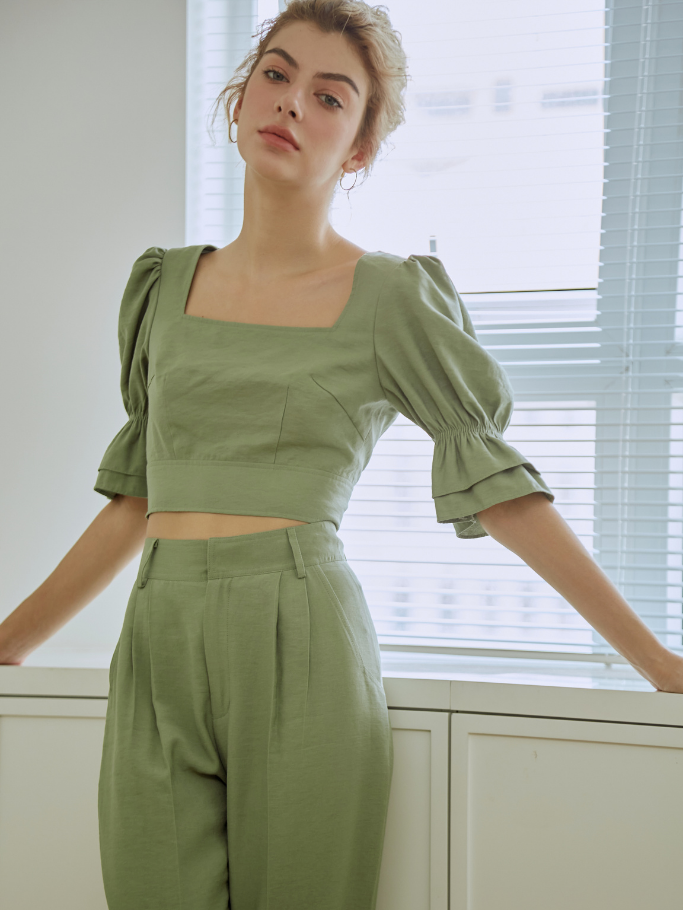 Áo Xanh Olive Tay Phồng