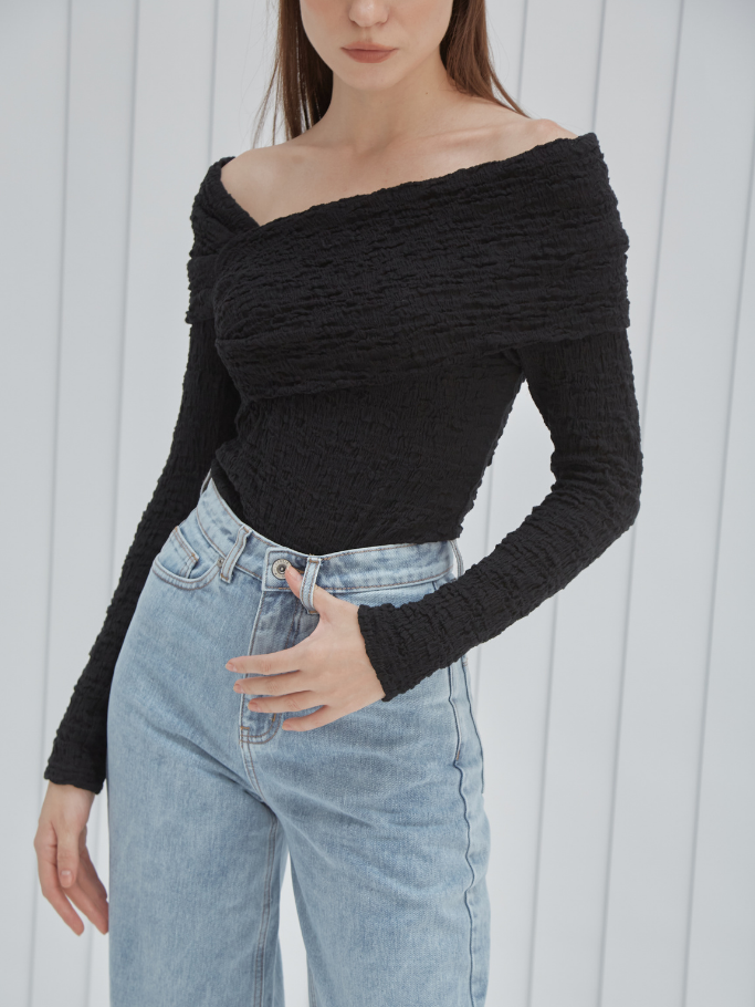 Bodysuit Đen Thun Nhún
