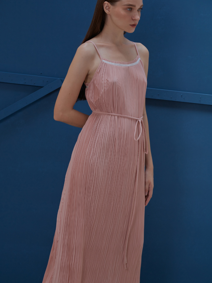 Đầm 2 Dây Dập Ly Hồng Pastel
