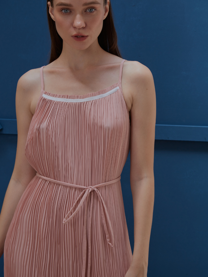 Đầm 2 Dây Dập Ly Hồng Pastel