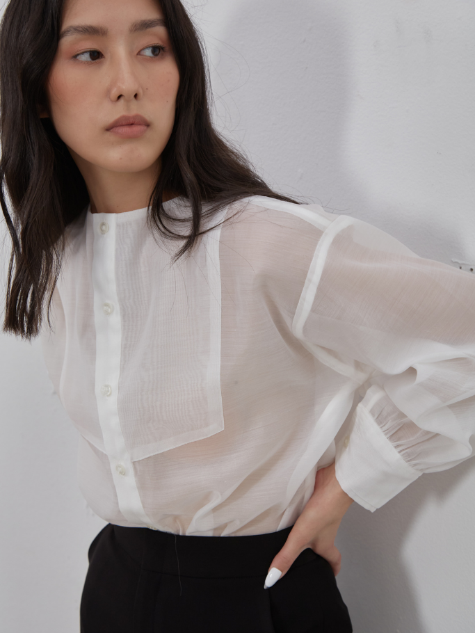 Áo Sơ Mi Sheer Tay Phồng