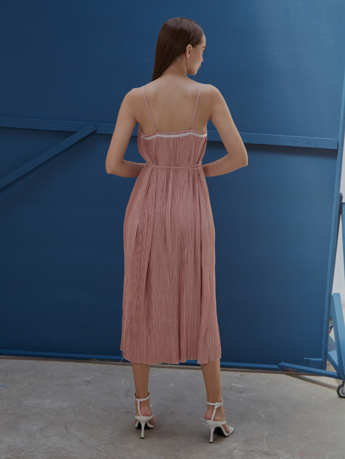 Đầm 2 Dây Dập Ly Hồng Pastel